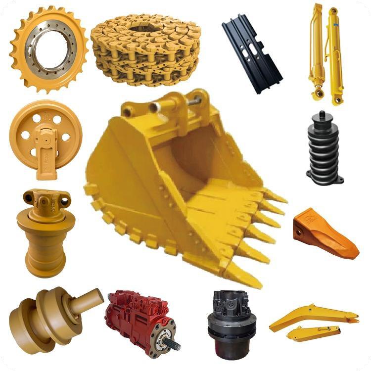 Excavator bucket, track chain, sprockets, rollers, cylinders and hydraulic parts